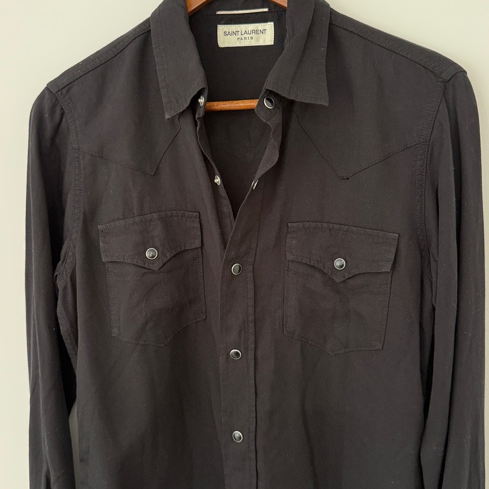 YSL Saint Laurent Classic Black Button Down Shirt LIKE NEW - Picture 2 of 10